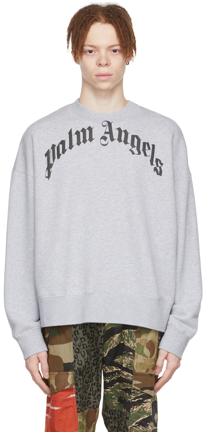 PALM ANGELS GREY COTTON SWEATSHIRT