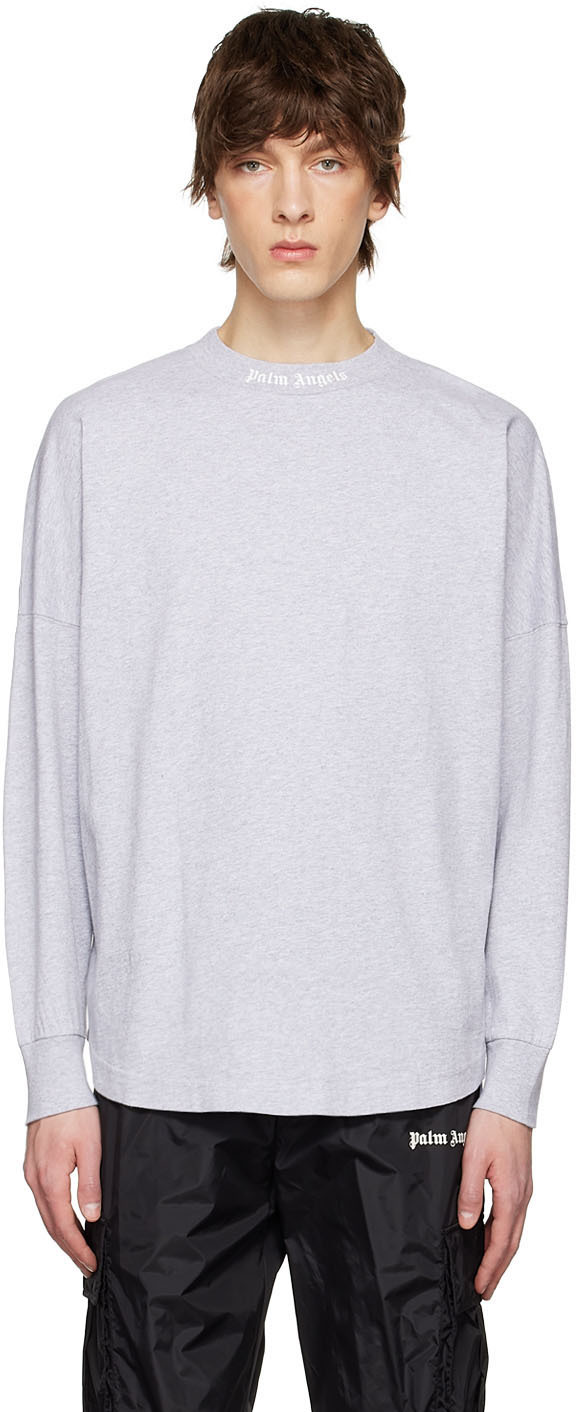 Palm Angels Grey Cotton Long Sleeve T-Shirt