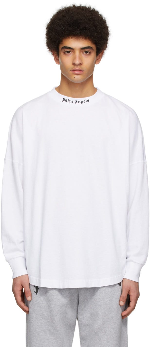 Palm Angels White Cotton Long Sleeve T-Shirt