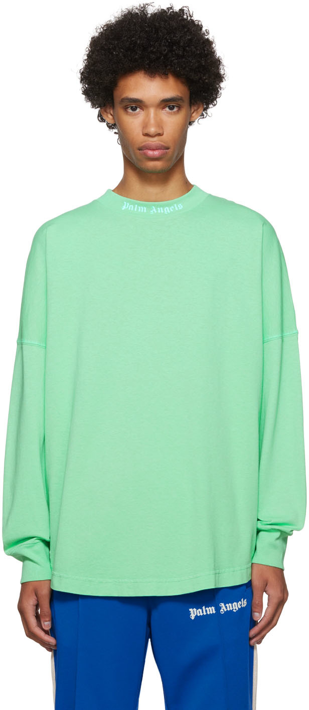 Palm Angels Green Cotton Long Sleeve T-Shirt