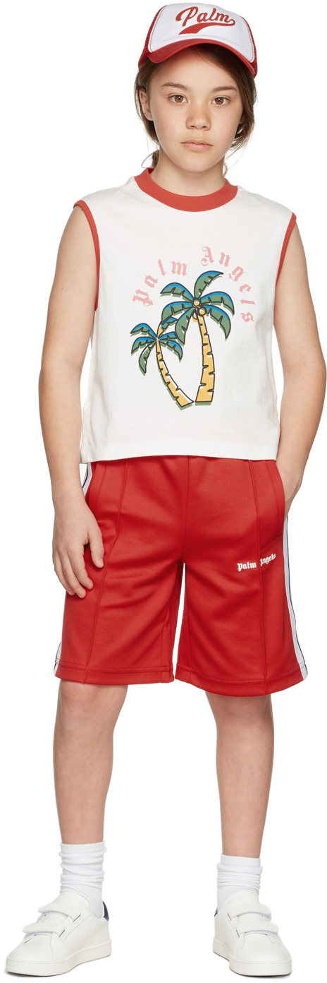 Palm Angels Kids White Palm Trees Tank Top In White Green