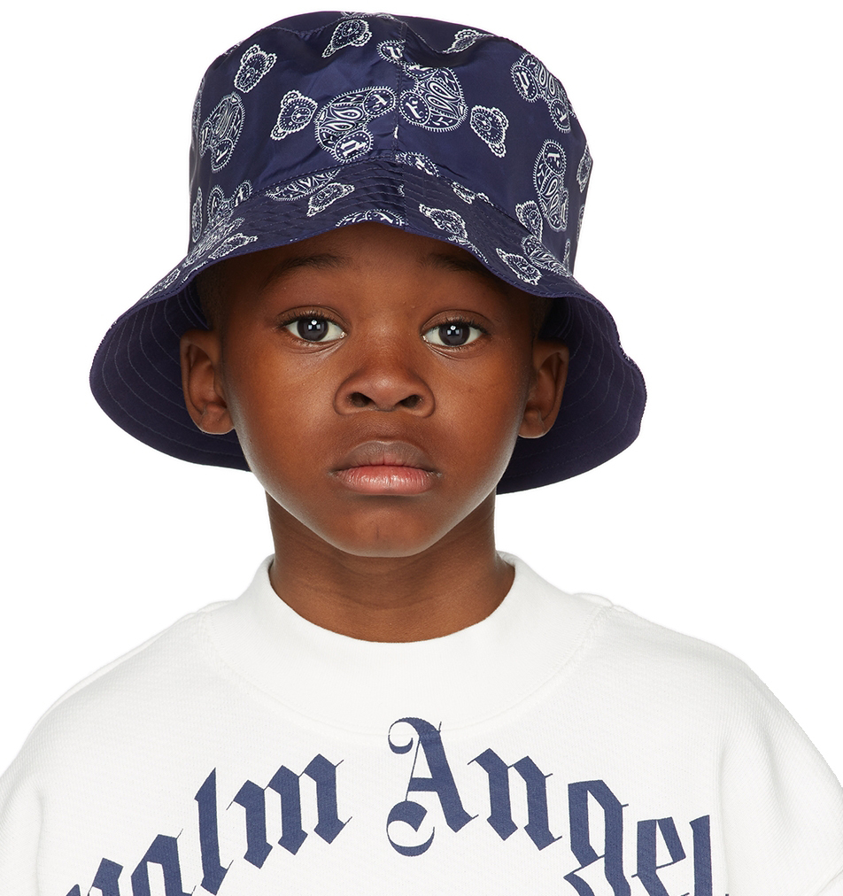 Kids Navy Paisley Bear Bucket Hat by Palm Angels