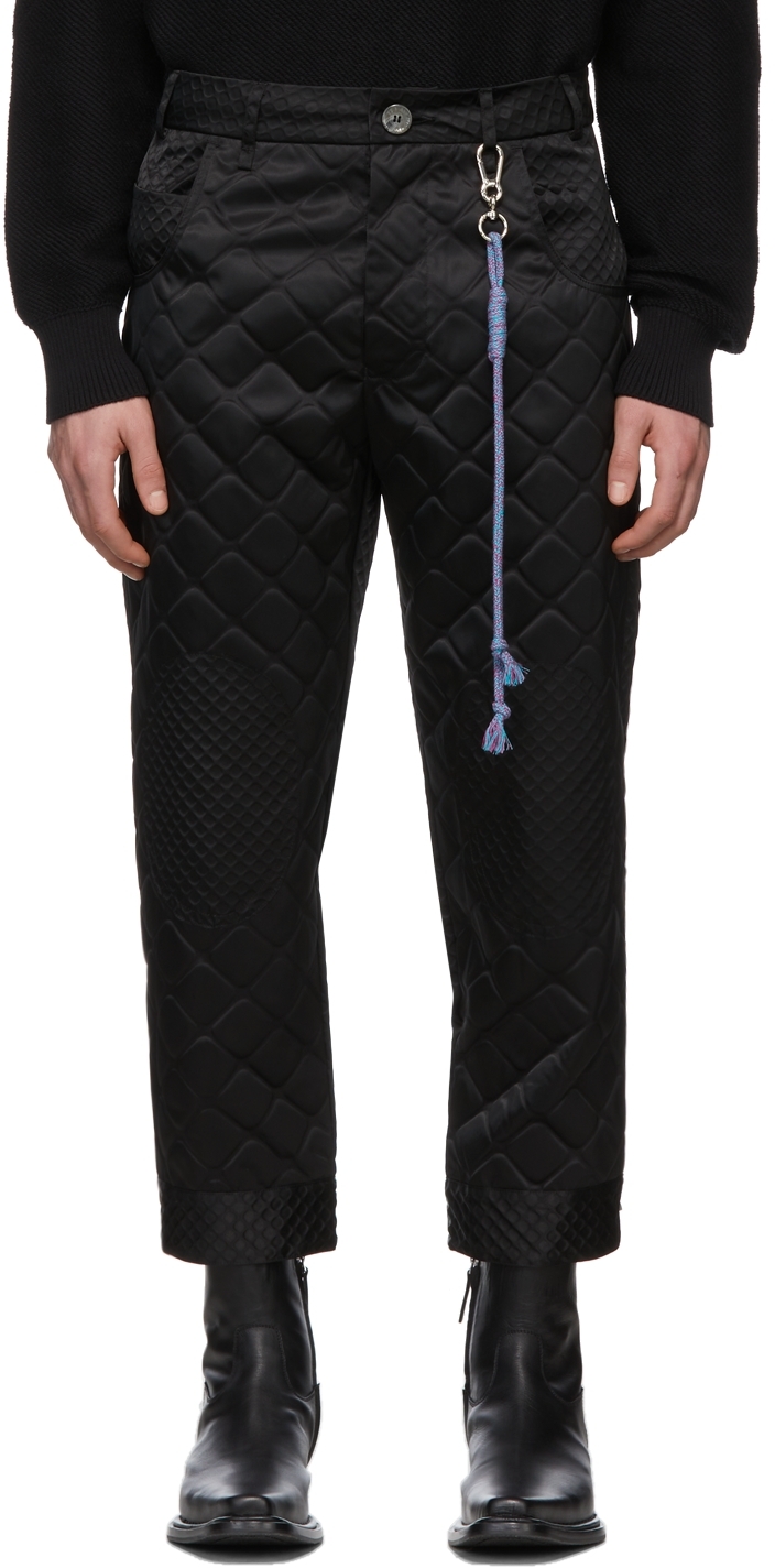 Black Tab Knee Patch Pocket Trousers by Song for the Mute on Sale