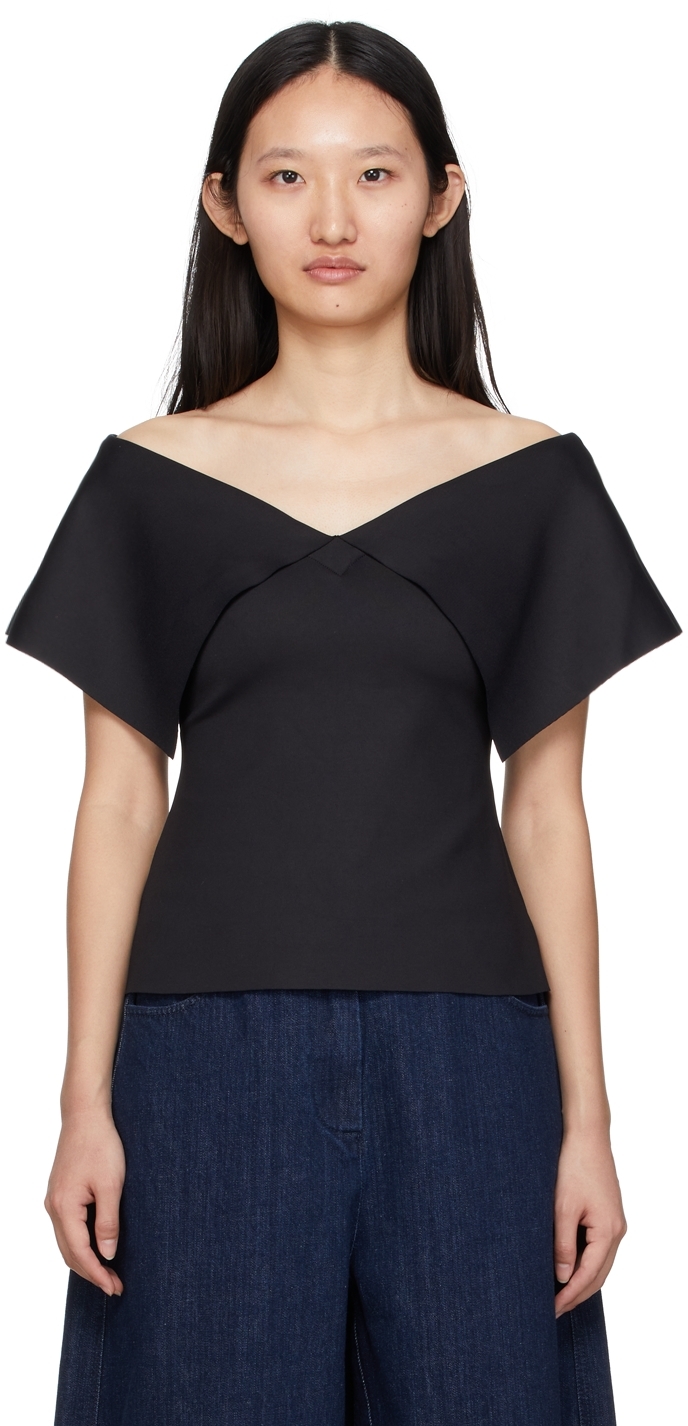 Black Fold Off-Shoulder T-Shirt