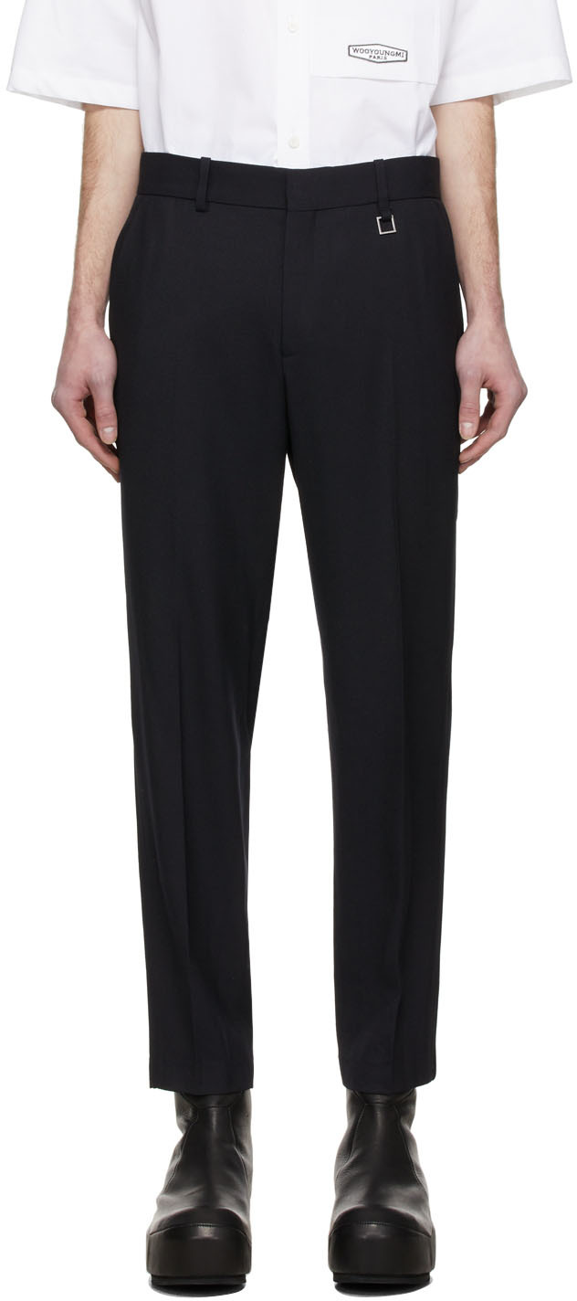 Navy Cropped Trousers by Wooyoungmi on Sale