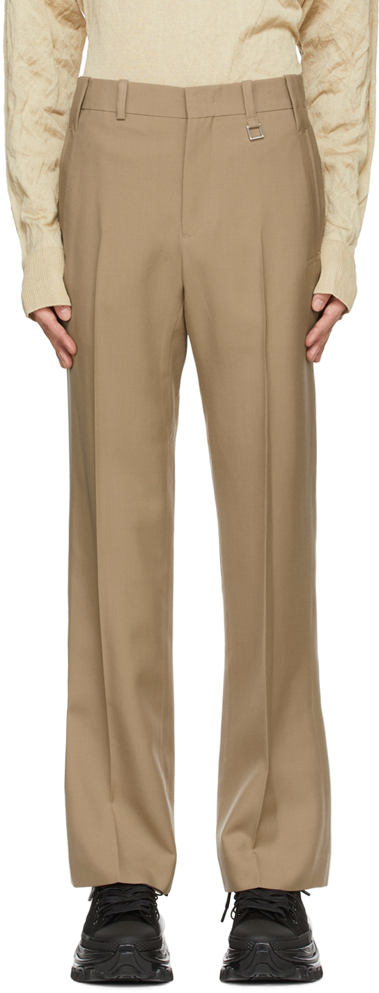 Beige Straight Trousers by Wooyoungmi on Sale