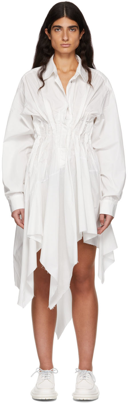 Marques Almeida White Cinched Pleated Dress