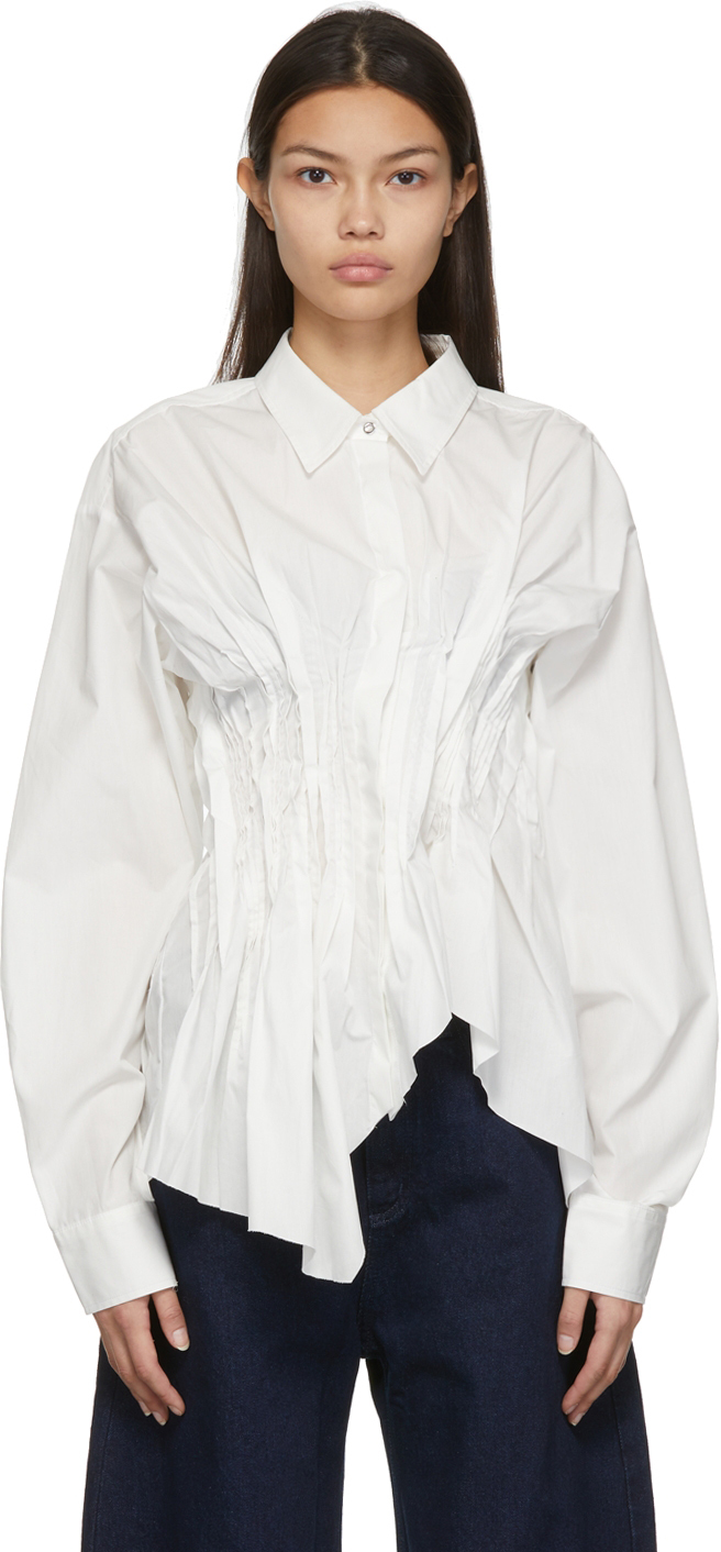 Marques Almeida White Cinched Pleated Shirt
