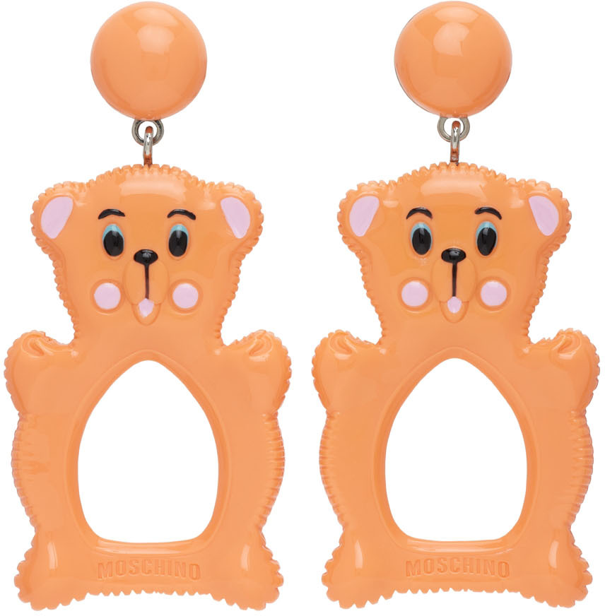 Moschino Orange Resin Clip Earrings