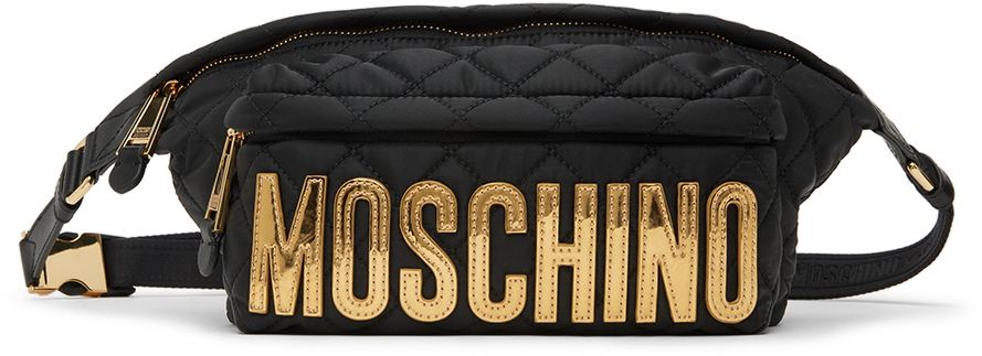 Moschino Black Quilted Logo Pouch In B2555 Black