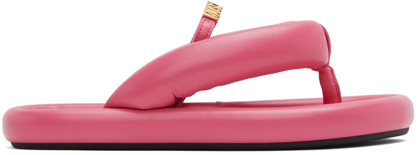 Moschino Pink Leather Flat Sandals