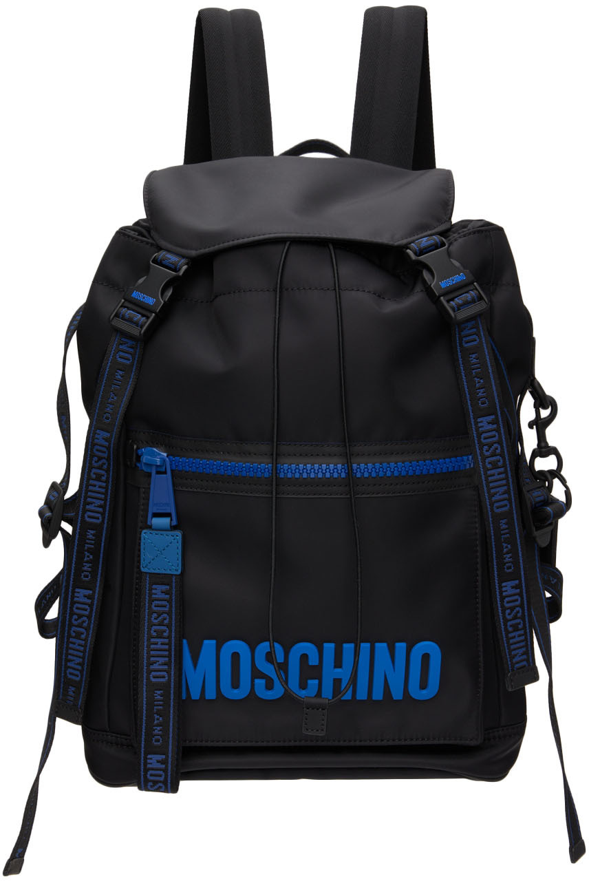 Moschino Black & Blue Logo Backpack