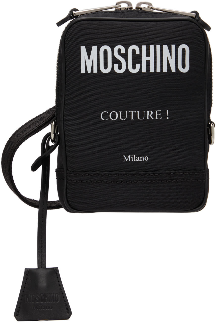 Moschino Black Nylon Logo Messenger Bag