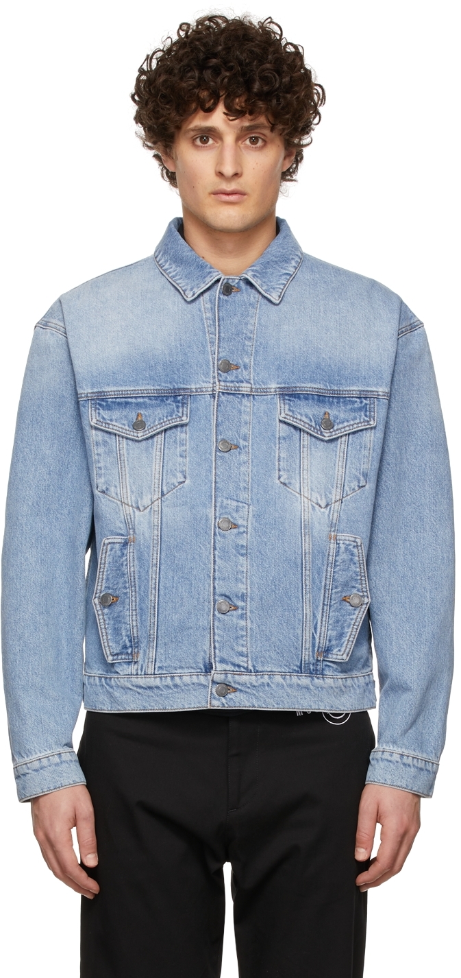 Blue Patchwork-Collar Denim Jacket SSENSE Men Clothing Jackets Denim Jackets 