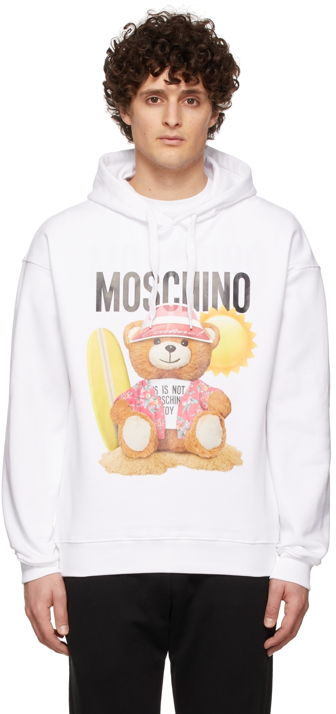 Moschino White Printed Hooded Cotton Sweatshirt