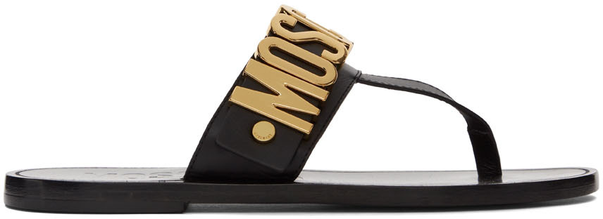 Moschino Black Lettering Logo Sandals In 000 * Nero