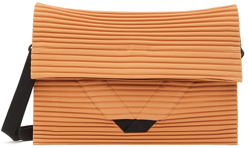 Orange Pleats Flat Messenger Bag