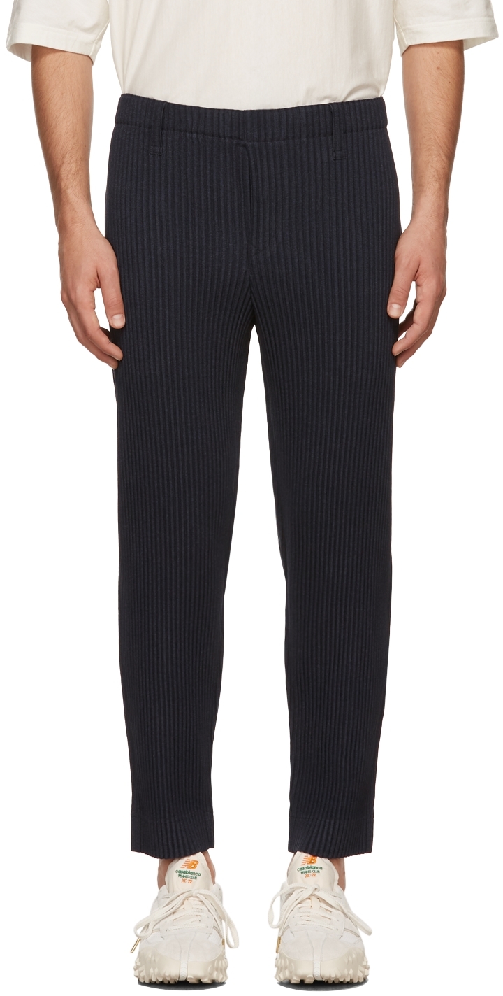 Homme Plissé Issey Miyake Navy Light Wool-Like Trousers | Smart Closet