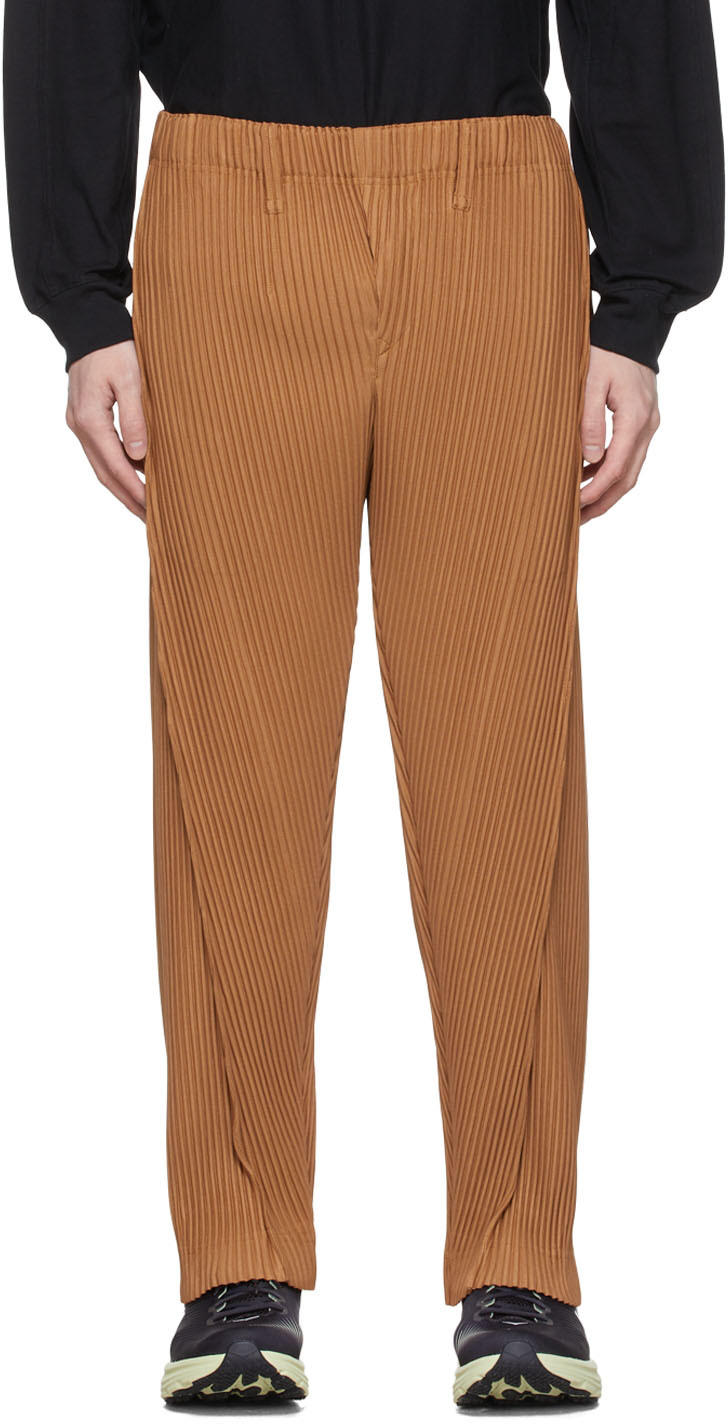 Brown Polyester Trousers by Homme 
