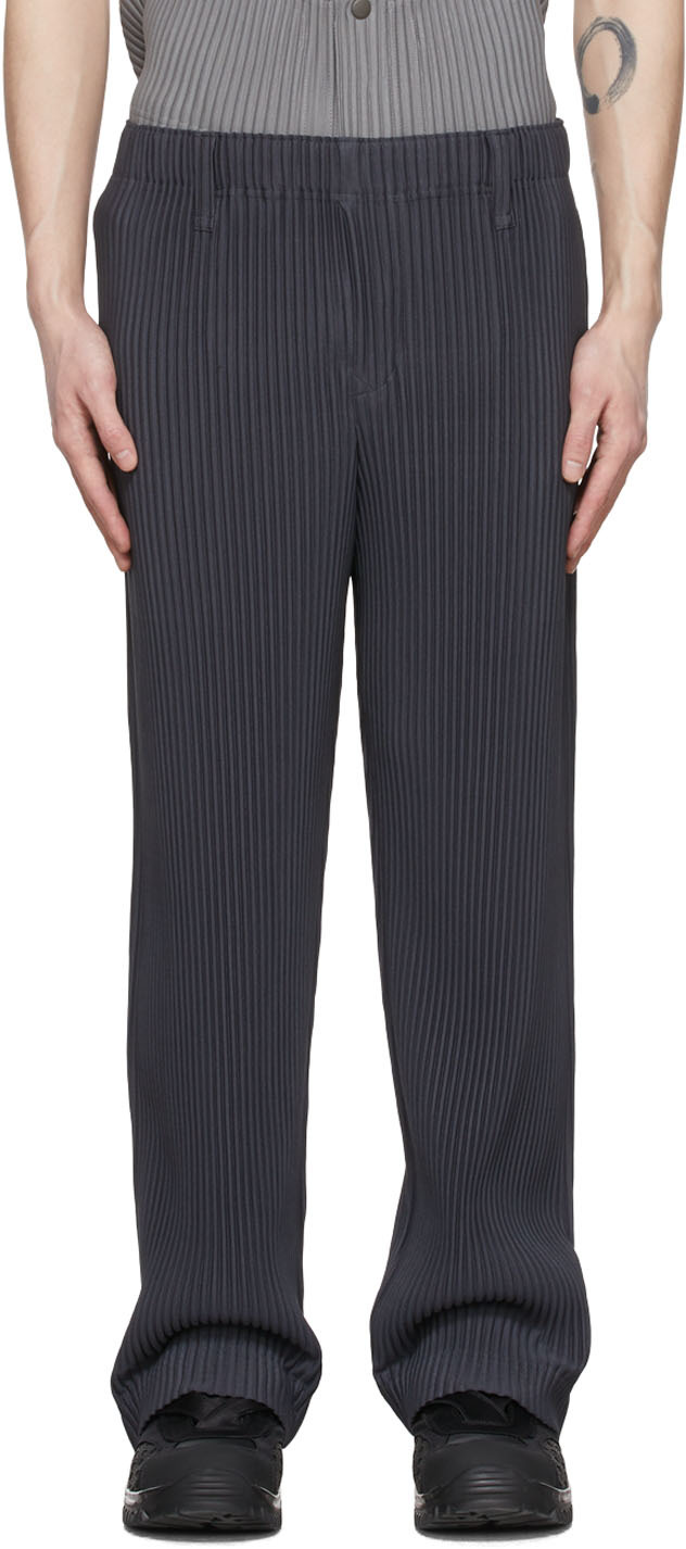 Black & Grey Polyester Striped Trousers 