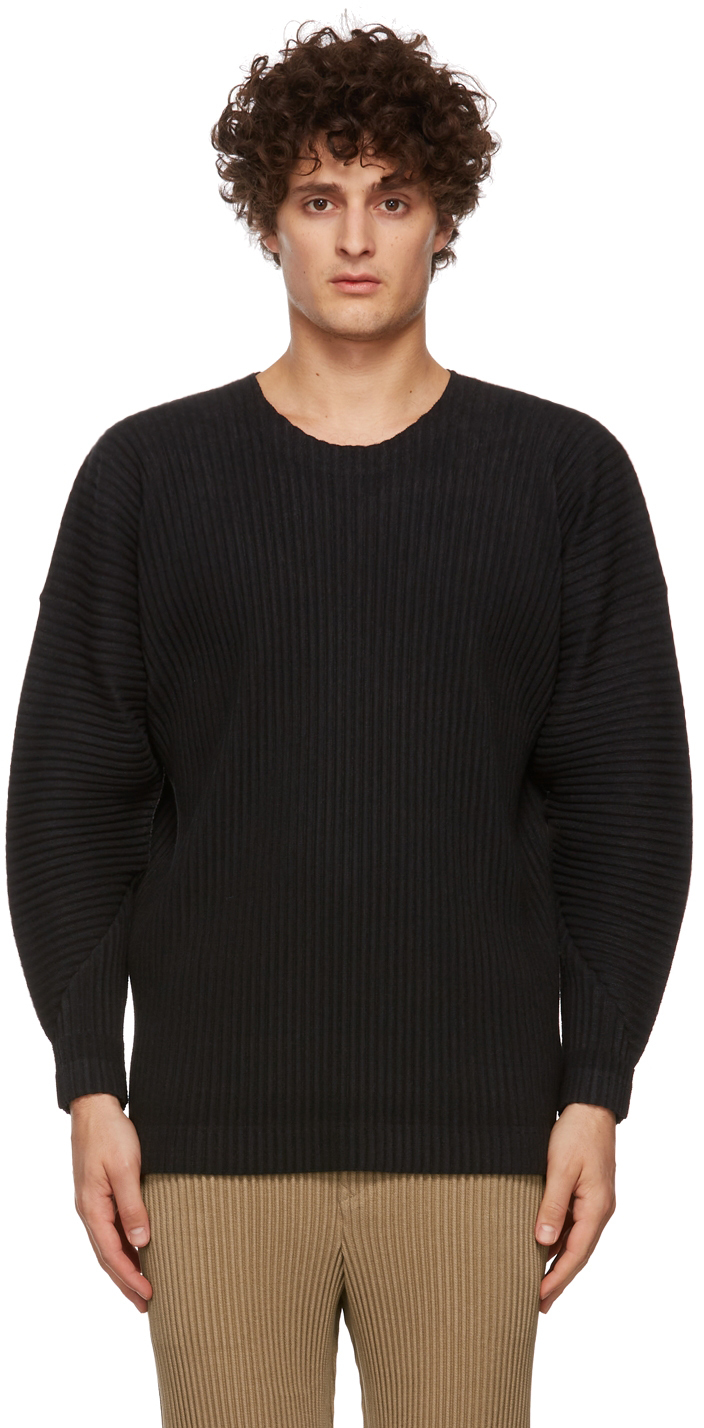 Homme Plissé Issey Miyake: Black Surface Long Sleeve T-Shirt | SSENSE