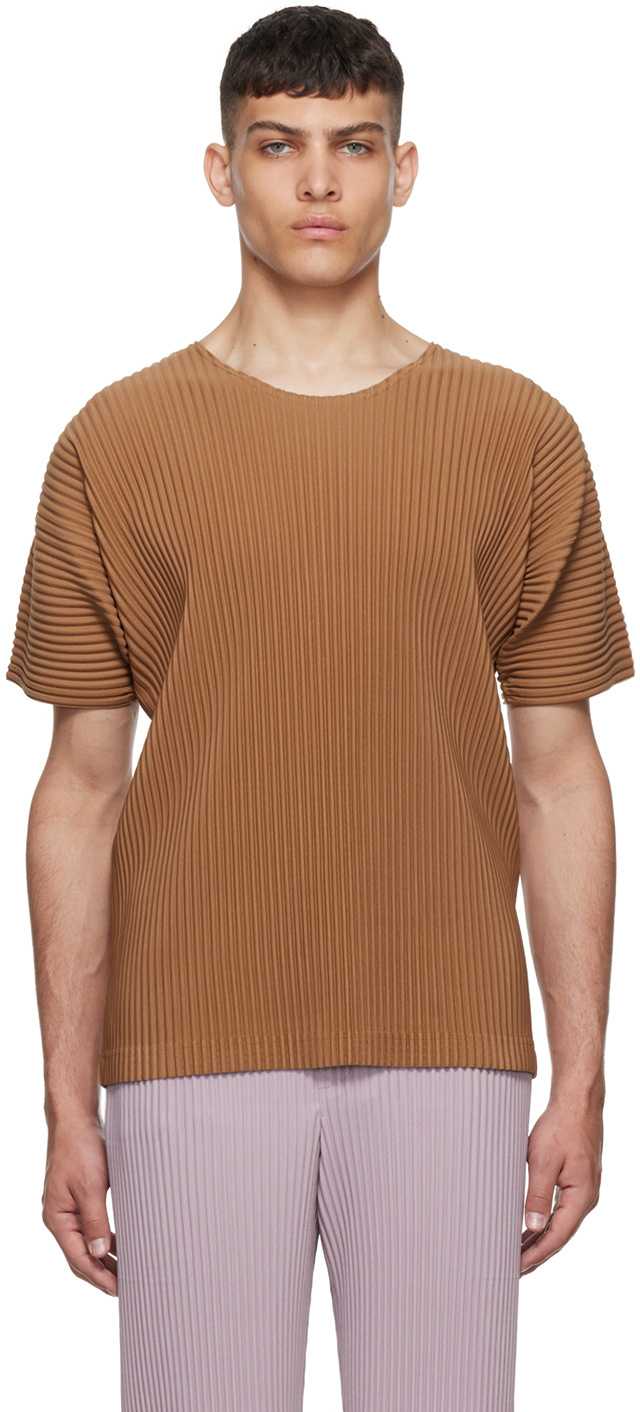 Homme Plissé Issey Miyake: Brown Recycled Polyester T-Shirt | SSENSE