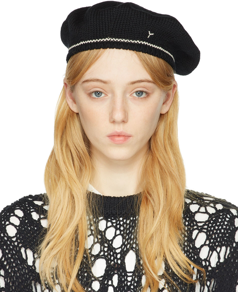 Black Cotton Beret by Y's on Sale