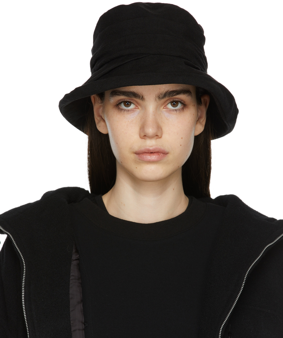 Black Linen Cloche Hat by Y's on Sale
