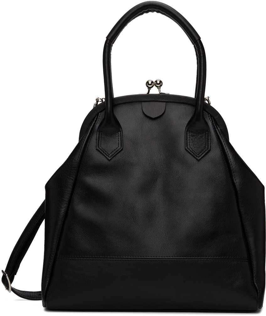 Y's Black Leather Top Handle Bag