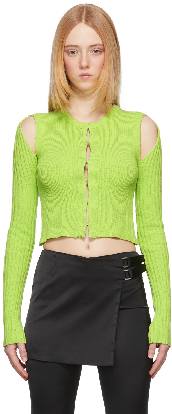 Green Fitted Shoulder Cut Cardigan by TheOpen Product on Sale