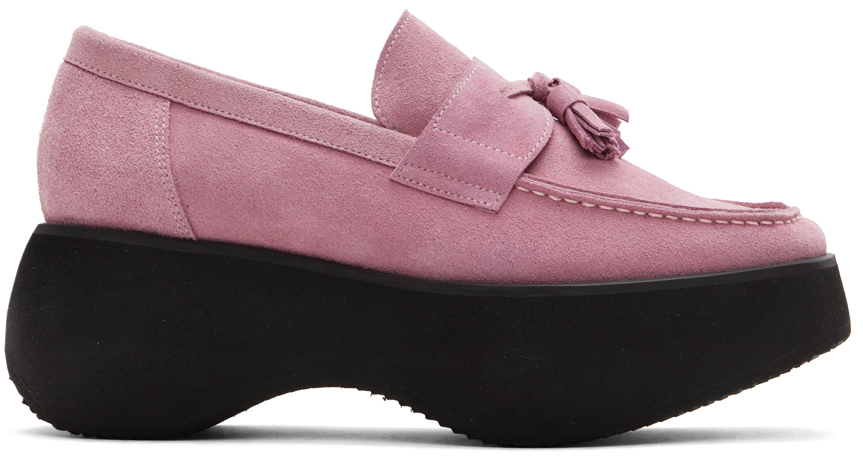 Pink Suede Tassel Platform Loafers