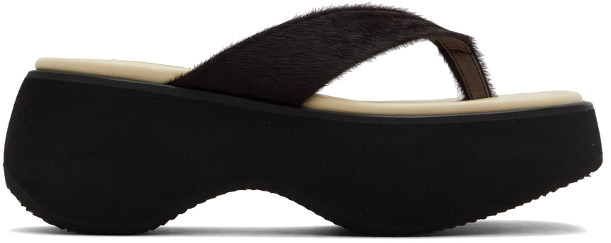 Brown & Beige Calf Hair Platform Sandals