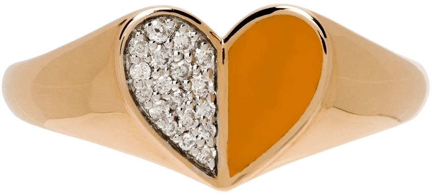 Adina Reyter Gold & Yellow Ceramic Pavé Folded Heart Ring