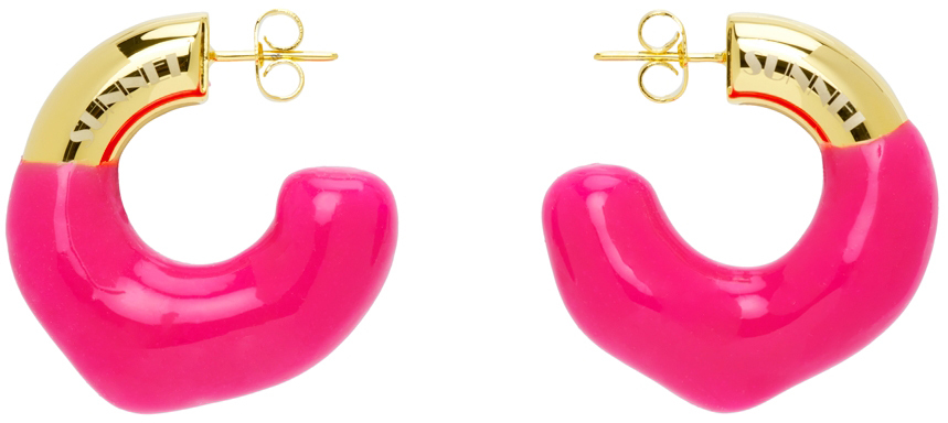 Sunnei: Gold & Pink Rubberized Earrings | SSENSE Canada