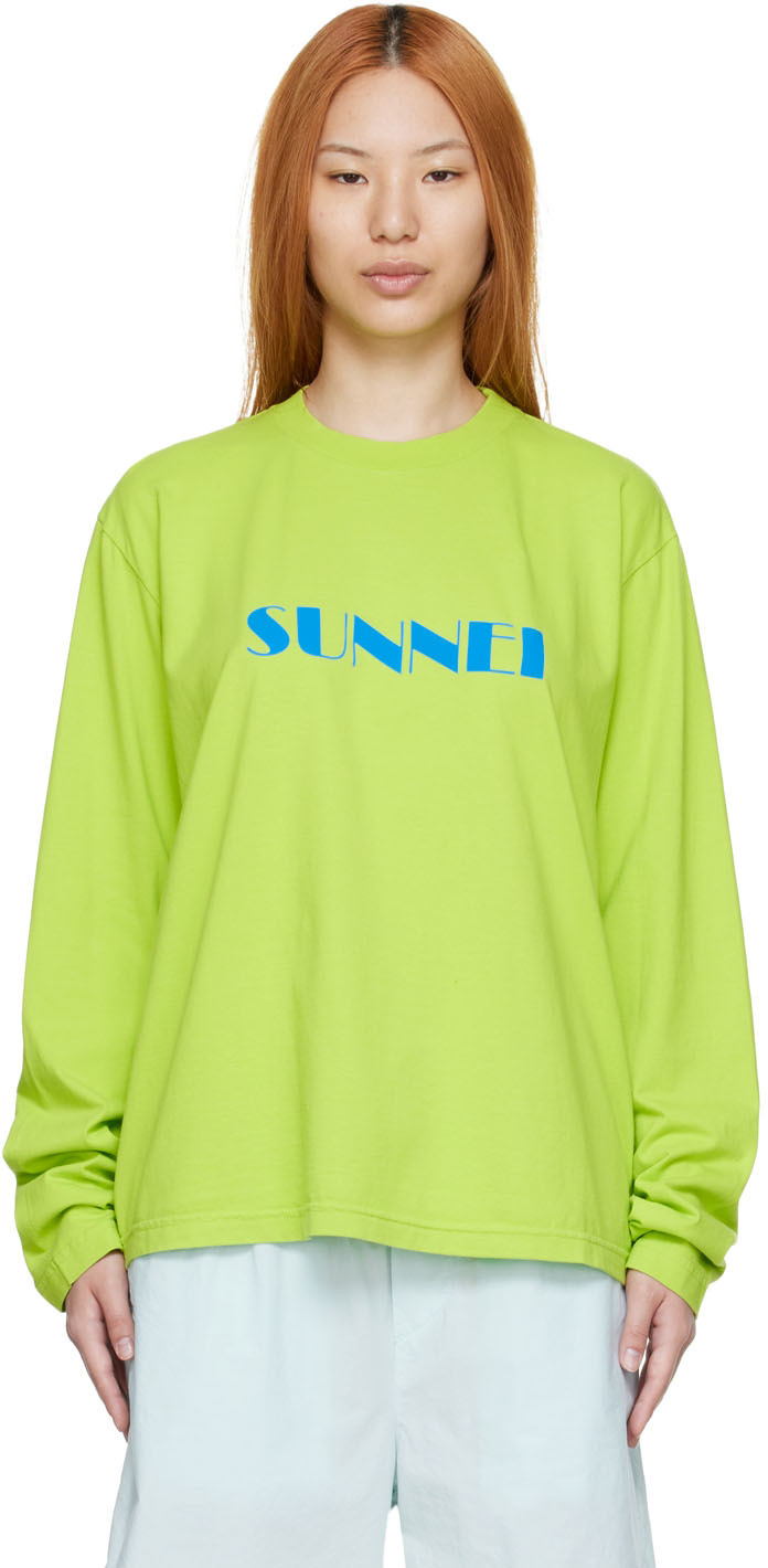 Green Cotton Long Sleeve T-Shirt by 