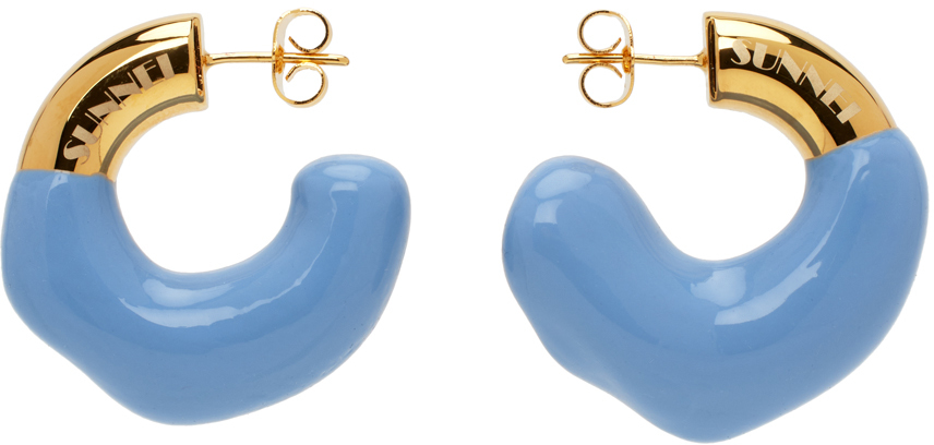 Sunnei Gold & Blue Rubberized Earrings In Stb