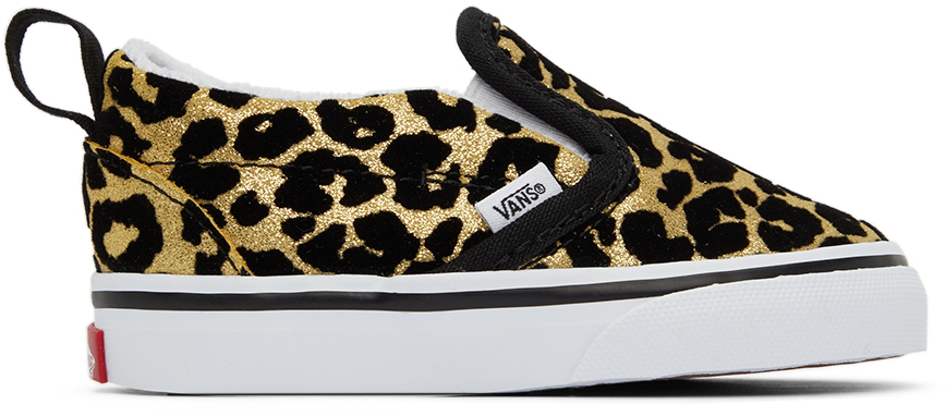 Baby Black & Gold Leopard Slip-On V Sneakers by Vans on Sale