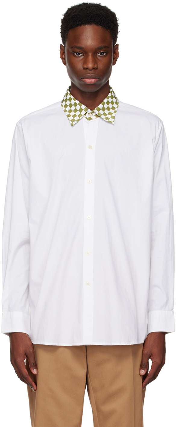 White Checkerboard Collar Shirt