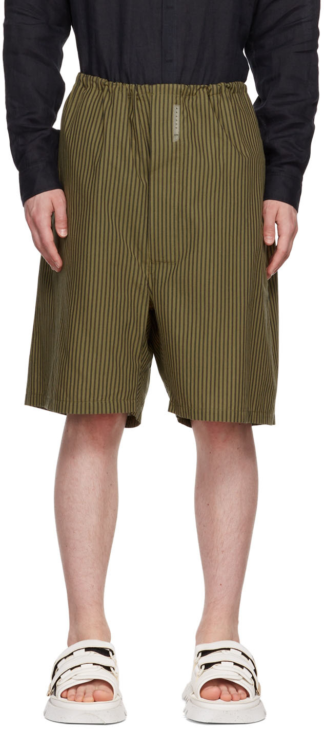 Khaki Striped Pyjama Shorts by Connor McKnight on Sale