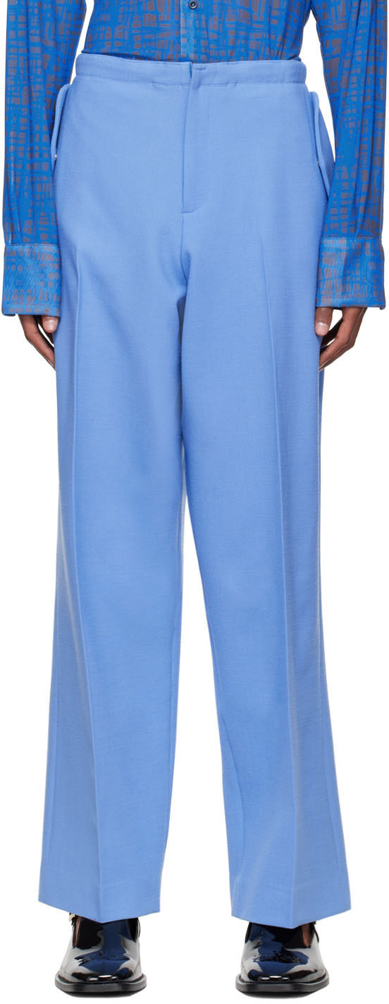 Maximilian Davis Blue Polyester Trousers