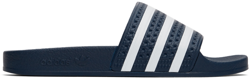 adidas Originals: Navy & White Adilette Slides | SSENSE UK