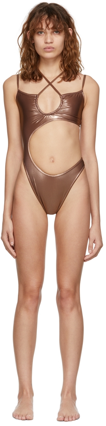 ANDREADAMO SSENSE Exclusive Brown Asymmetric Swimsuit