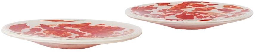 Stories Of Italy White & Red Nougat Dessert Plate Set In Red