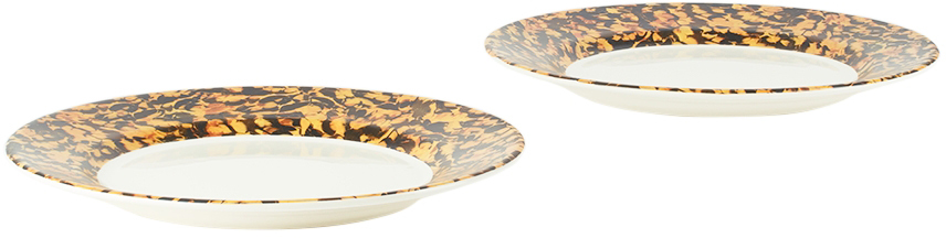 Stories Of Italy White & Yellow Plain Plate Set In Leopardo