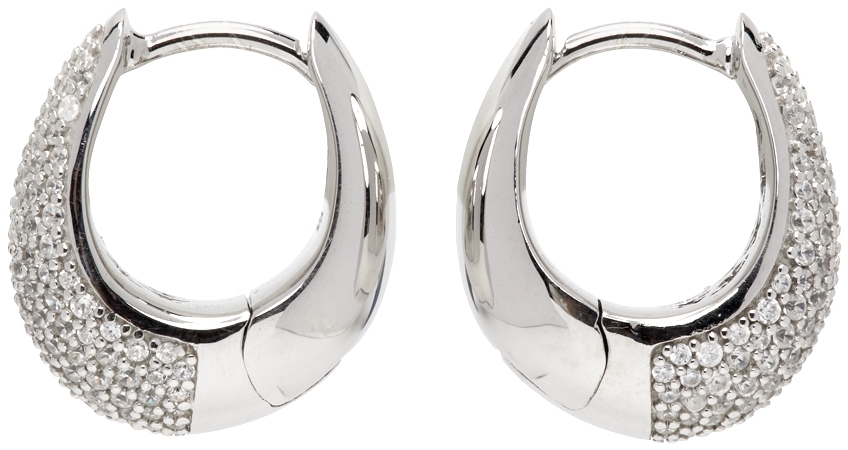Silver Small Pave Ice Hoop Earrings