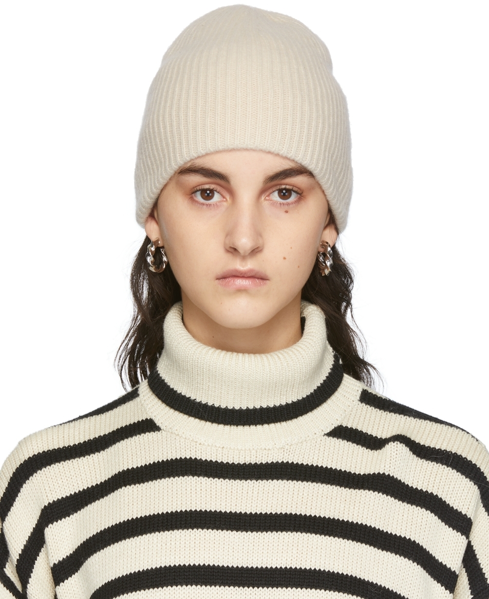 TOTEME: Off-White Cashmere Ribbed Beanie | SSENSE