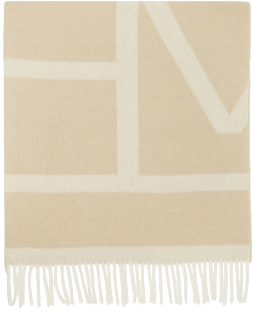 Totême Beige Signature Monogram Blanket Scarf in White