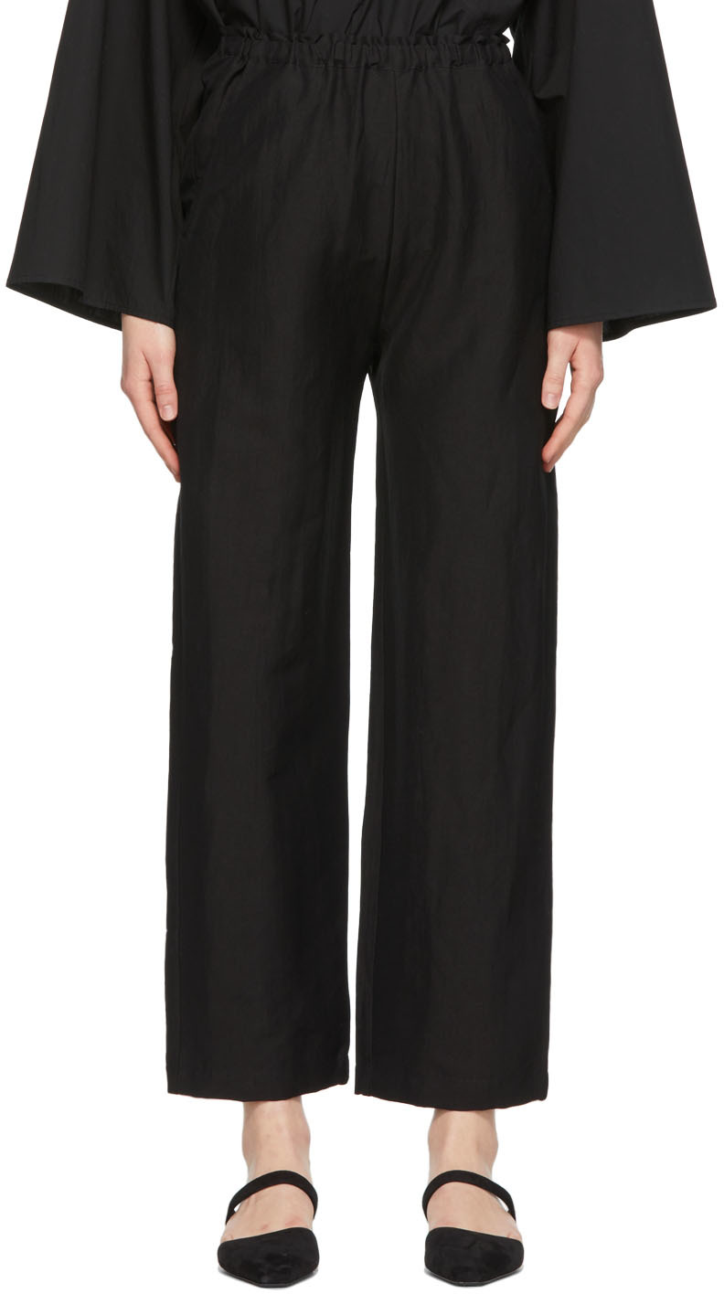 Black Stretch Linen Lounge Pants 