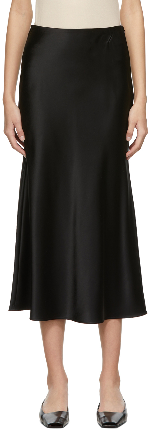 Black Satin Bias Cut Skirt by Totême on Sale