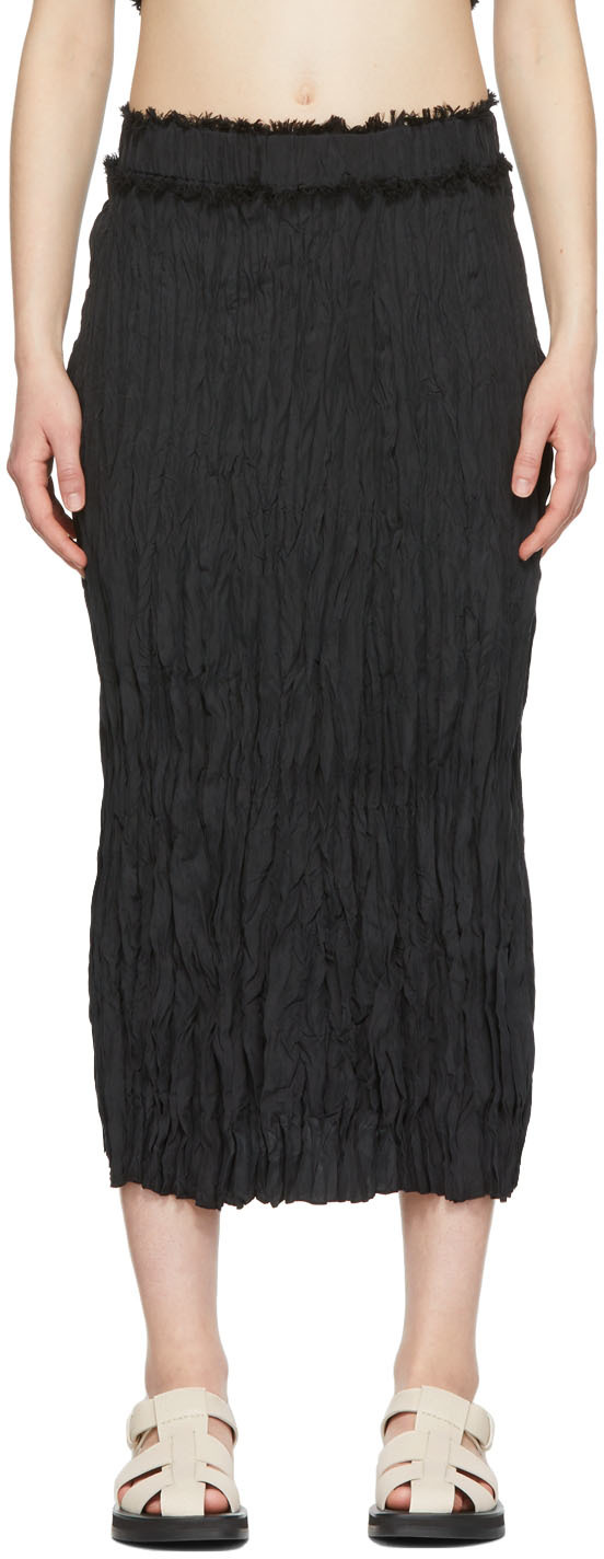Totême Black Silk Crinkled Skirt